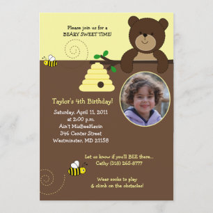 Beary Sweet Bear e Bee - Convite de Aniversário 5