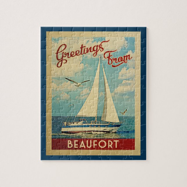 Beaufort Jigsee Quebra-cabeça Sailboat Vintage NC (Vertical)