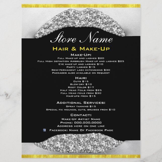 Beauon Salon List Of Services Flyer Diamantes Dour (Frente)