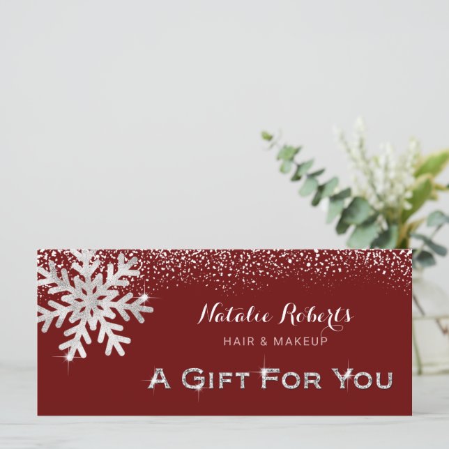 Beauon Salon Winter Snowflake Red Gift Certificate (Em pé/Frente)