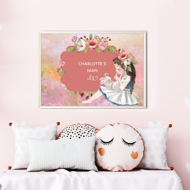 Beautiful Girl, Bunny and Flowers Kids' Poster (Criador carregado)