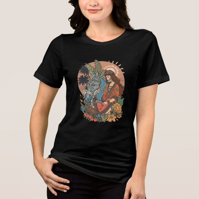 Beautiful Girl with Horse T-Shirt| western cowgirl (Frente)