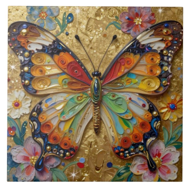Beautiful Impasto Butterfly and Flowers   (Frente)