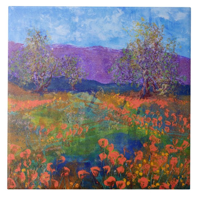 Beautiful Poppy Field Ceramic Tile (Frente)