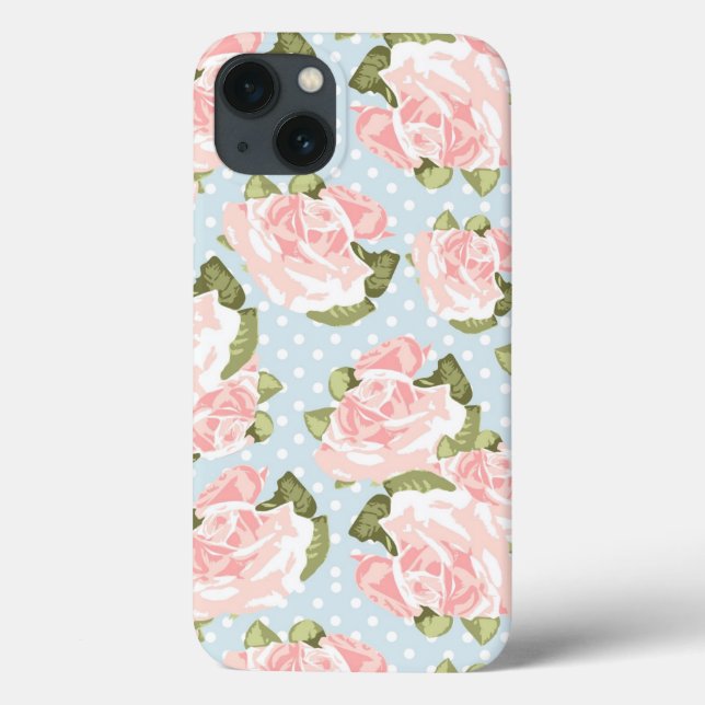 Beautiful rose pattern with blue polka dots (Verso)