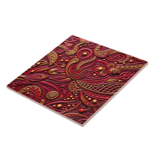Beautiful Ruby Red & Gold Floral Abstract (Lateral)