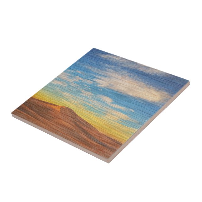 Beautiful Sunrise Over Sand Dunes On Wood (Lateral)