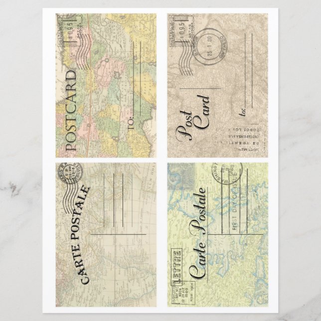 Beautiful vintage old maps postcards scrapbooking  (Verso)