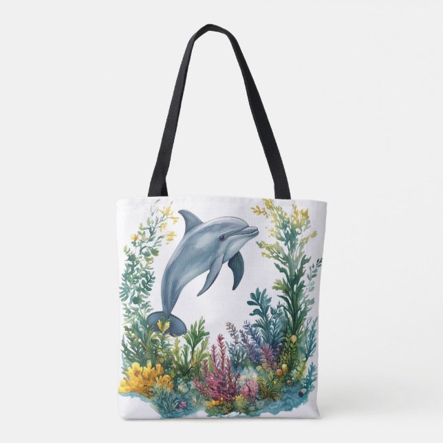 Beautiful Watercolor Dolphin Tote Bag (Verso)