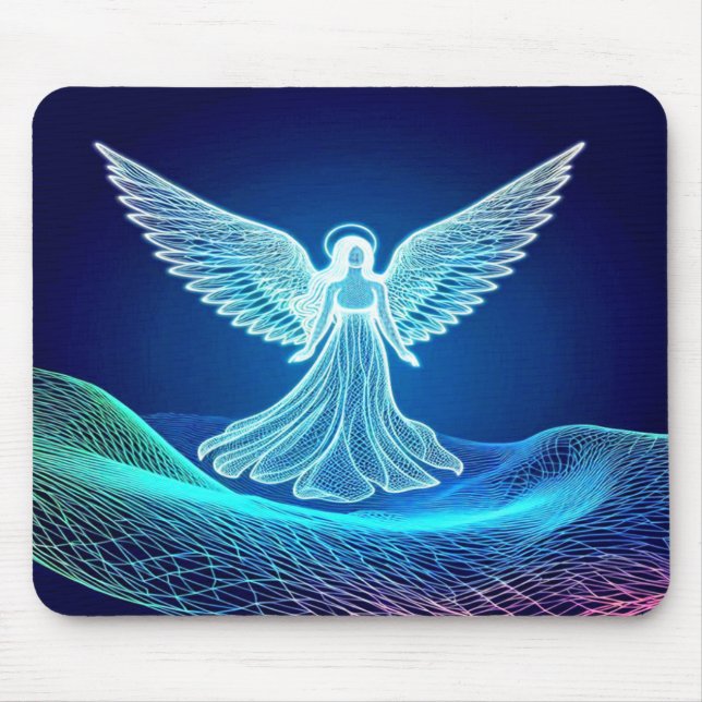 Beautiful White Neon Angel Computer Mousepad (Frente)