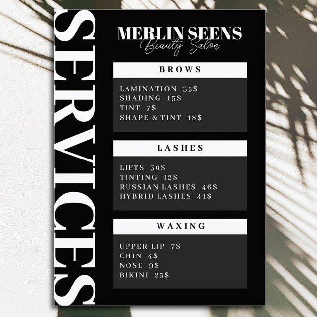 Beauty Skincare Salon Tratment Menu Design Black (Criador carregado)