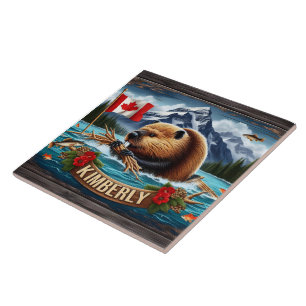 Beaver Canadense Com Bandeira Perto De Kimberly
