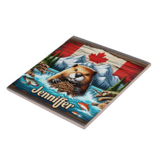Beaver canadense construindo uma barragem em Mount