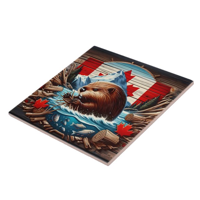 Beaver canadense construindo uma barragem no outon (Lateral)