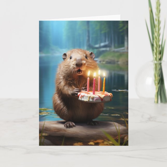 Beaver com cartão de aniversário (Frente)