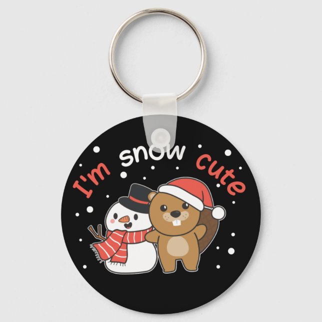 Beaver Eu sou Chaveiro de Neve Cute Snowman Snowma (Frente)