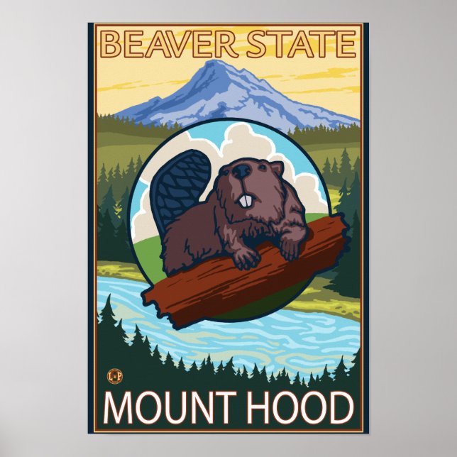 Beaver & Mt. Hood, Poster de viagens OregonVintage (Frente)