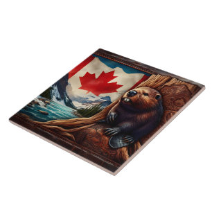 Beaver Por Rio Com Bandeira Canadiana