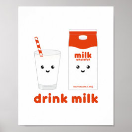 Beba leite - Poster de design Kawaii