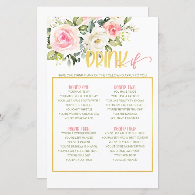 Beba Se Jogo - Rosa Floral e Dourado (Frente/Verso)