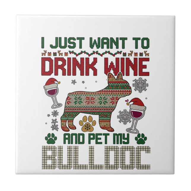 Beba Vinho Bulldog Cachorro Suéter Feio Chapéu de  (Frente)