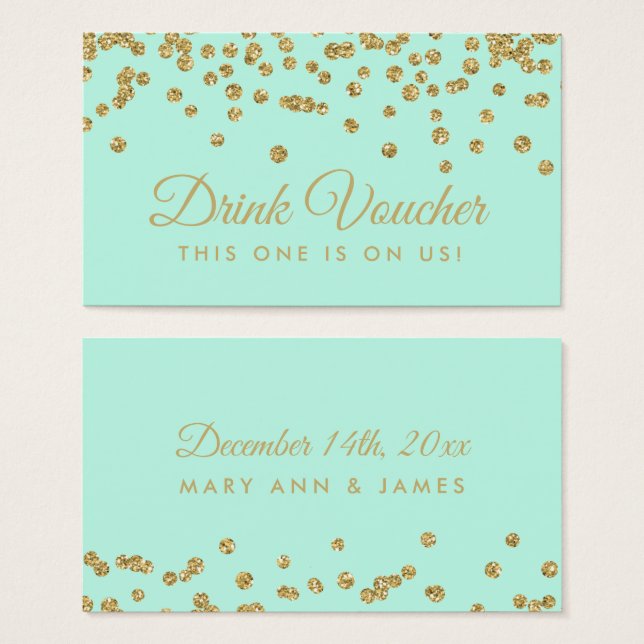 Beba Voucher Dourada Faux Glitter Confetti Mint (Frente & Verso)