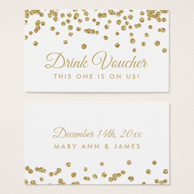 Beba Voucher Dourada Faux Glitter Confetti White (Frente & Verso)