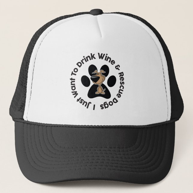 Bebam Vinho e Resgatem Cães Boné de Caminhoneiro (Frente)