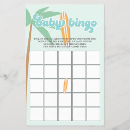 Bebê a Bordo Surfando Flyer de Bingo para Chá de B