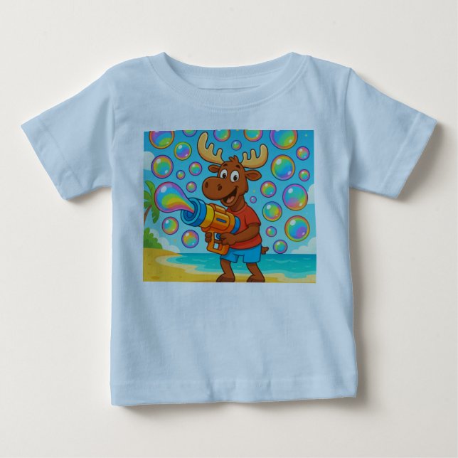 Bebê Alce Beach Blaster – Camiseta Bubble Fun para Cria (Frente)