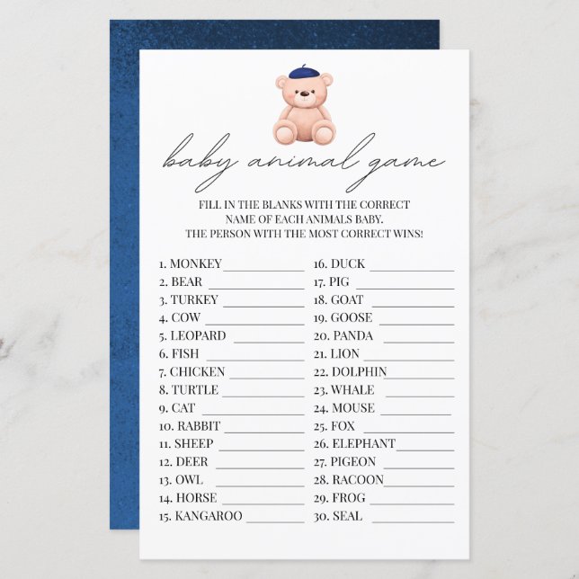 Bebe Animal Game French Bonjour Bebe Watercolor (Frente/Verso)