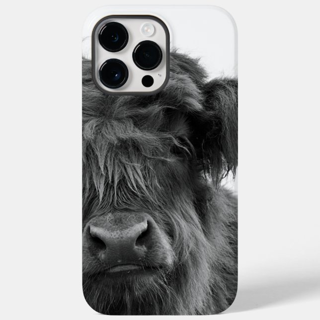 Bebé animal portrait highland cow b/w phone case (Verso)