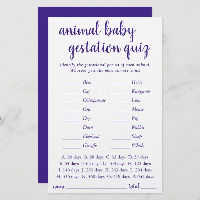 Bebê animal simples | Royal Purple Gestational Gam (Frente/Verso)
