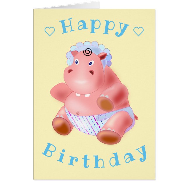 Bebê Aniversário Cartão Feliz Bebê Hippo - Seu Tex (Frente)