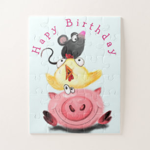 Bebê Aniversário Quebra-cabeça Porquinho Pintinho