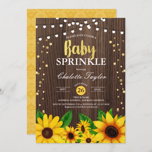 Bebê aspersor convite outono girassol (Frente/Verso)