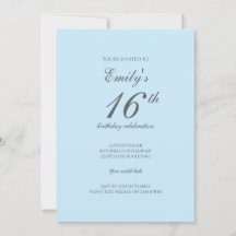 Bebê Azul Minimalista 16.º Convite de Aniversário