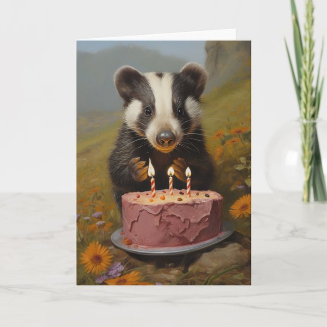Bebê Badger com Cartão de Bolo de Aniversário (Frente)