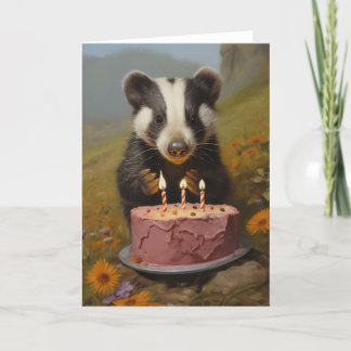 Bebê Badger com Cartão de Bolo de Aniversário