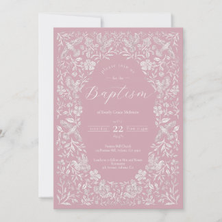 Bebê-Bebê-Bebê-Batismo Rosa-Floral Convite