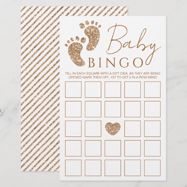 Bebê Bingo Dourado Glitter Bebê Febre Jogo do Chá  (Frente/Verso)