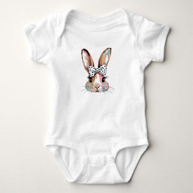Bebê Body e macacão Coquette Bunny Bow para Páscoa (Frente)