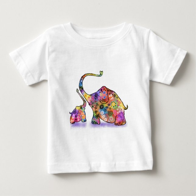 Bebê bonito e camiseta elefante-mãe (Frente)