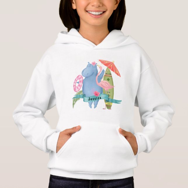Bebê Bonito Hippo com Nome Personalizado Flamingo (Frente)