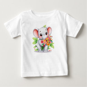 Bebê Camiseta Adorável de Elefante com Buquê para Bebês