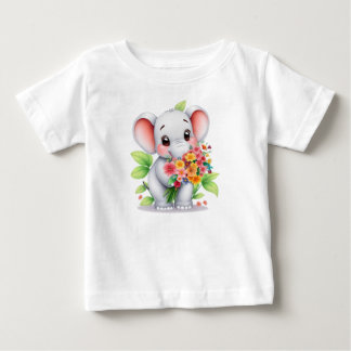 Bebê Camiseta Adorável de Elefante com Buquê para Bebês