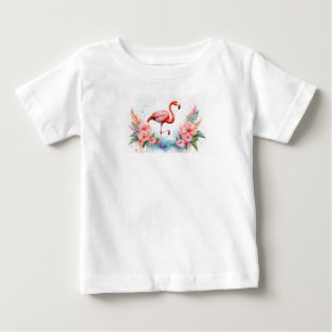 Bebê Camiseta com flamingo rosa e flores para menina.