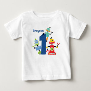 Bebê Camiseta de aniversário de robô fofo para primeiro