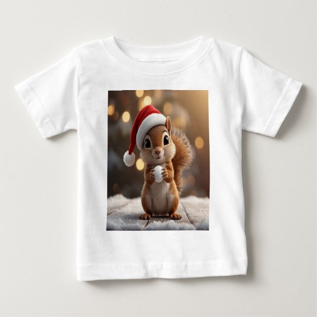 Bebê Camiseta de Natal de Esquilo Fofo para Meninas (Frente)