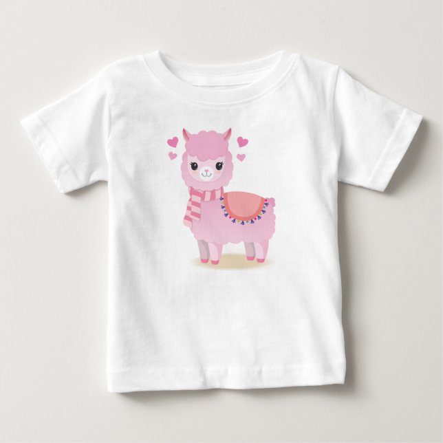 Bebê Camiseta para Bebês Lhama Rosa (Frente)